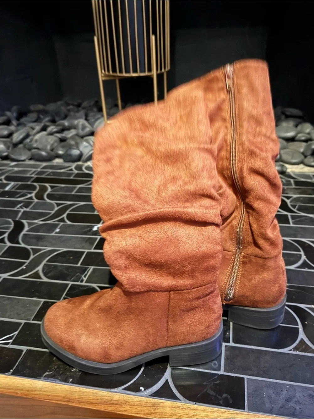 Kids faux Suede Slouchy Mid-Calf Boots - Rust